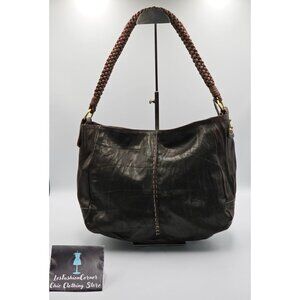 Christopher Kon Women's Brown Leather Braided Handle Shoulder Boho Bag Sz L 2561